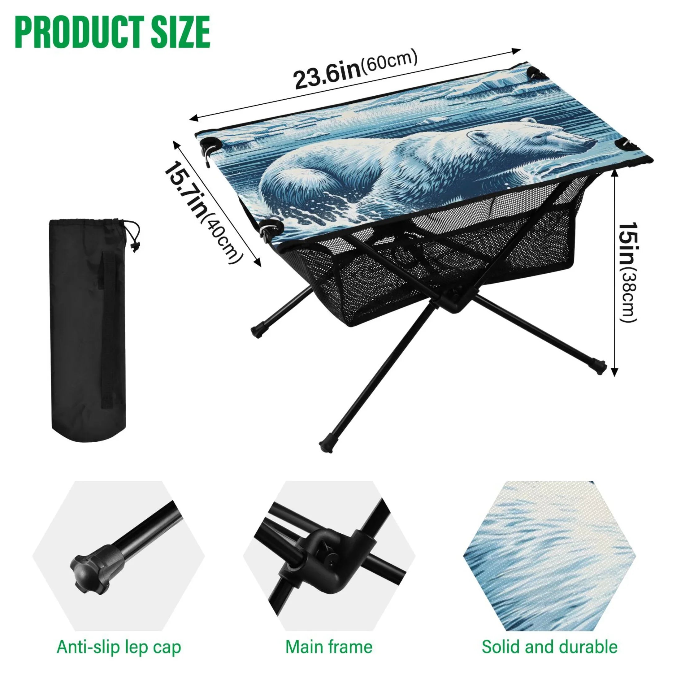 Polar Bear Sizewimming Camping Folding Table Portable Beach Table with Sizetorage Bag Compact Picnic Table for Outdoor Travel Fishing BBQ