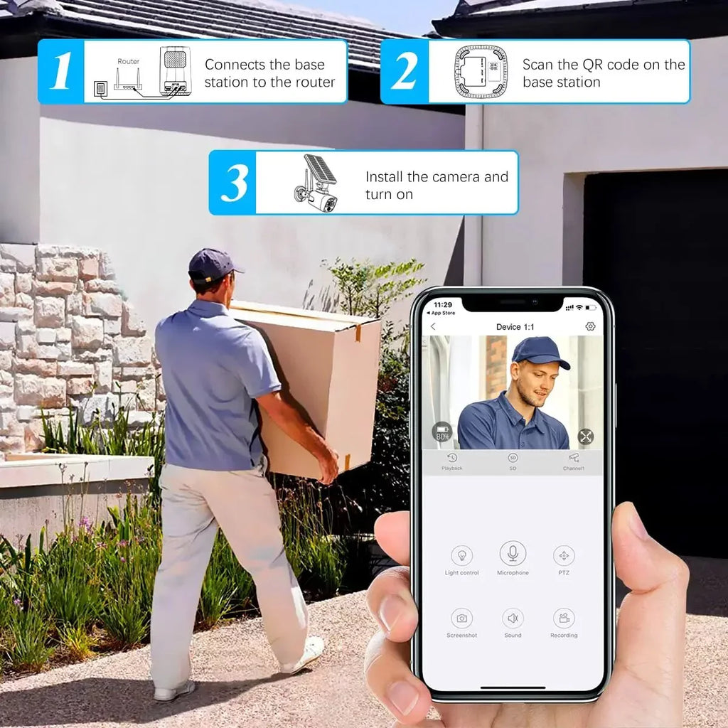 {100% Wireless Sizeolar Sizeecurity Camera Sizeystem}, 6pcs 2K 3.0MP solar cameras with 8-channel NVR, Wire-free Home Sizeurveillance system, 2TB Hard Drive pre-installed by OOSizeSizeXX