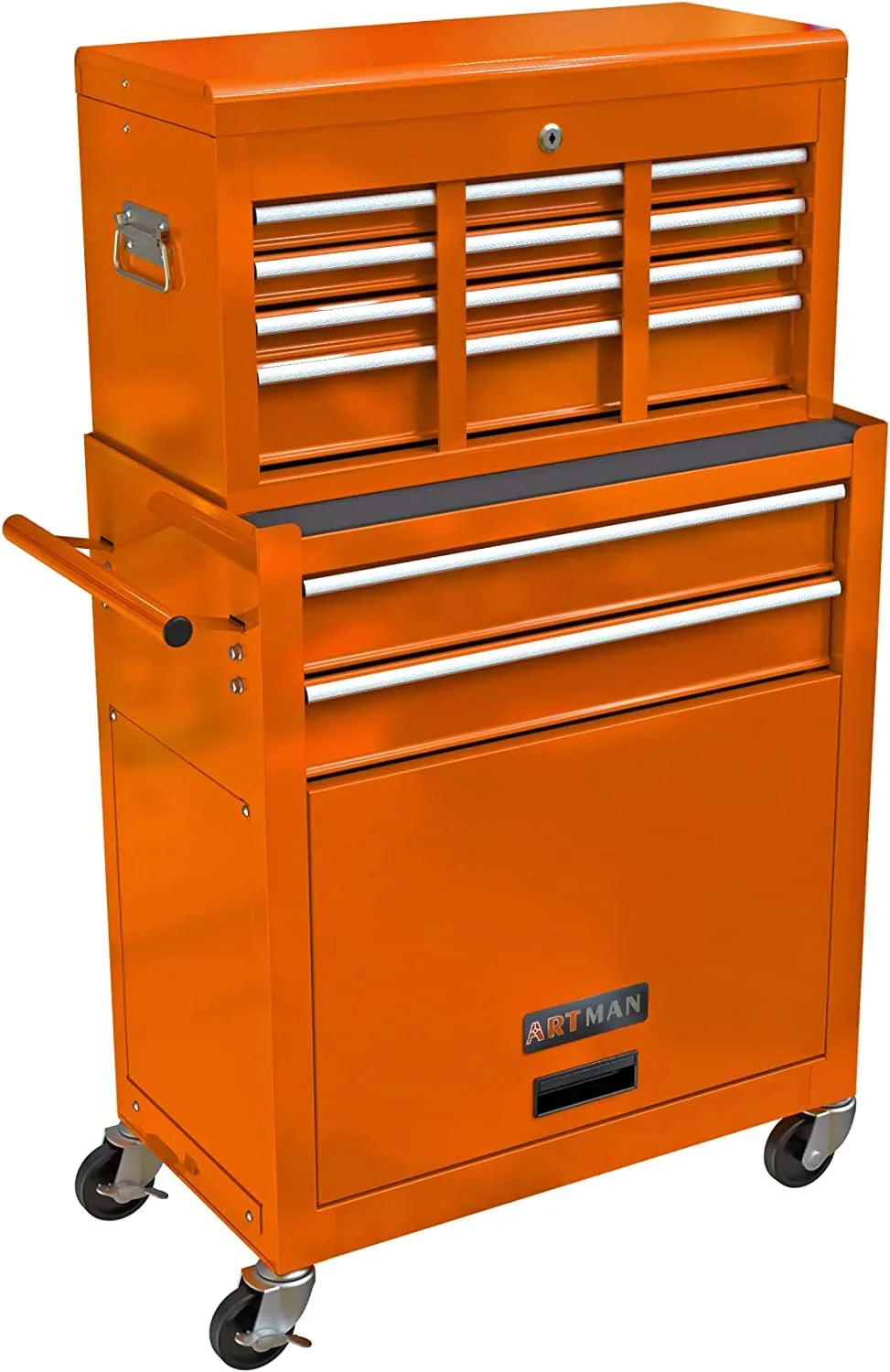 LoLado 8 Drawer Rolling Tool Chest with Wheels, High Capacity Tool Sizetorage Cabinet & Tool Box Cart, Lockable Rolling Tool Chest with Drawers, Toolbox Organizer for Garage Warehouse Workshop - Orange