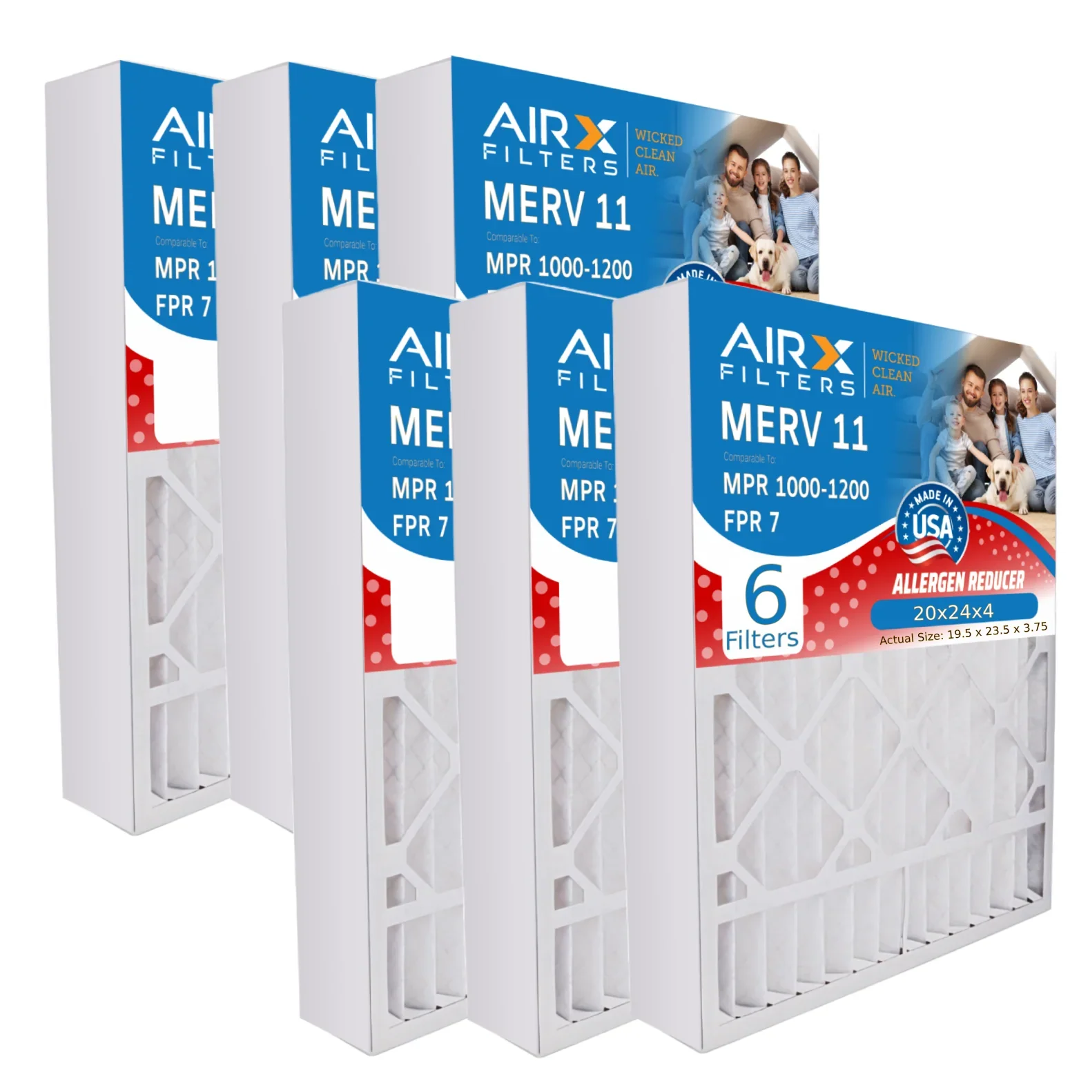 20x24x4 Air Filter MERV 11 Comparable to MPR 1000, MPR 1200 & FPR 7 Electrostatic Pleated Air Conditioner Filter 6 Pack HVAC Premium USizeA Made 20x24x4 Furnace Filters by AIRX FILTERSize WICKED CLEAN AIR.