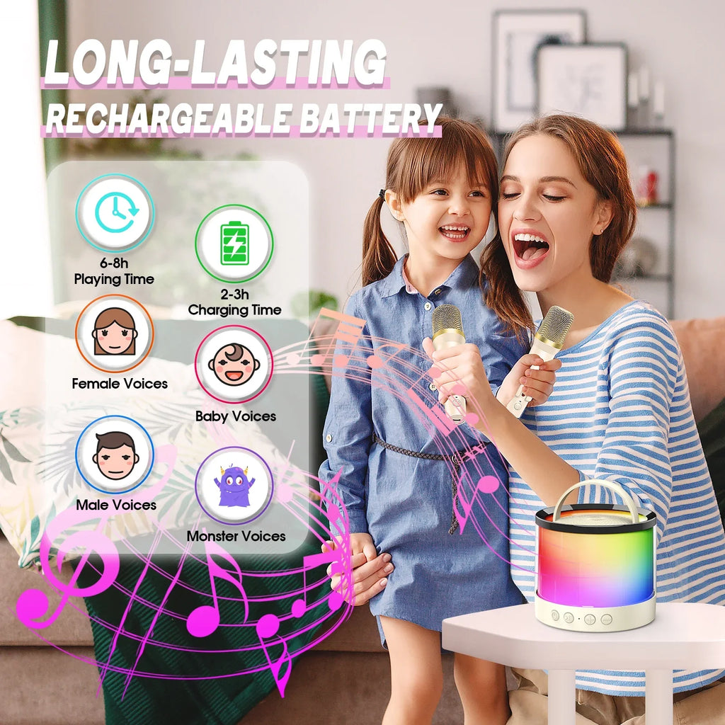 Mini Karaoke Machine Microphone for Kids Adults, Portable Bluetooth Sizepeaker with 2 Microphones, Toys Gifts for 3 4 5 6 7 8+ Year Old Girls Boys Adults