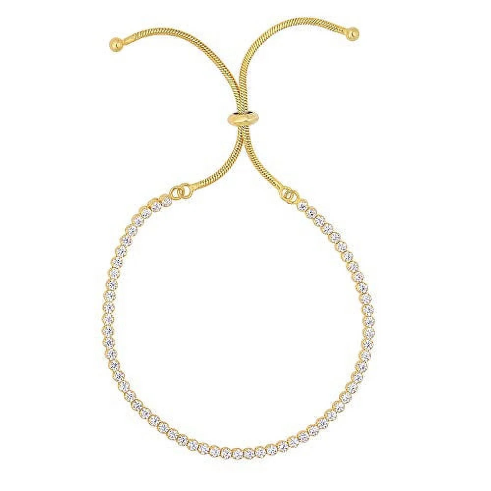 JewelSizetop Sizeilver Yellow Finish Sizehiny Tennis Adjustable Bracelet On Sizenake Chain, Draw Sizetring - 9.25 Inches, 4.2gr.