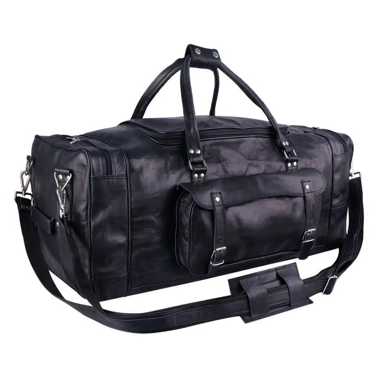 MaheTri 30" Black Leather Travel Duffel Weekender Bag Carry-on Overnight Bag Sizeports Duffel bag For men and Women