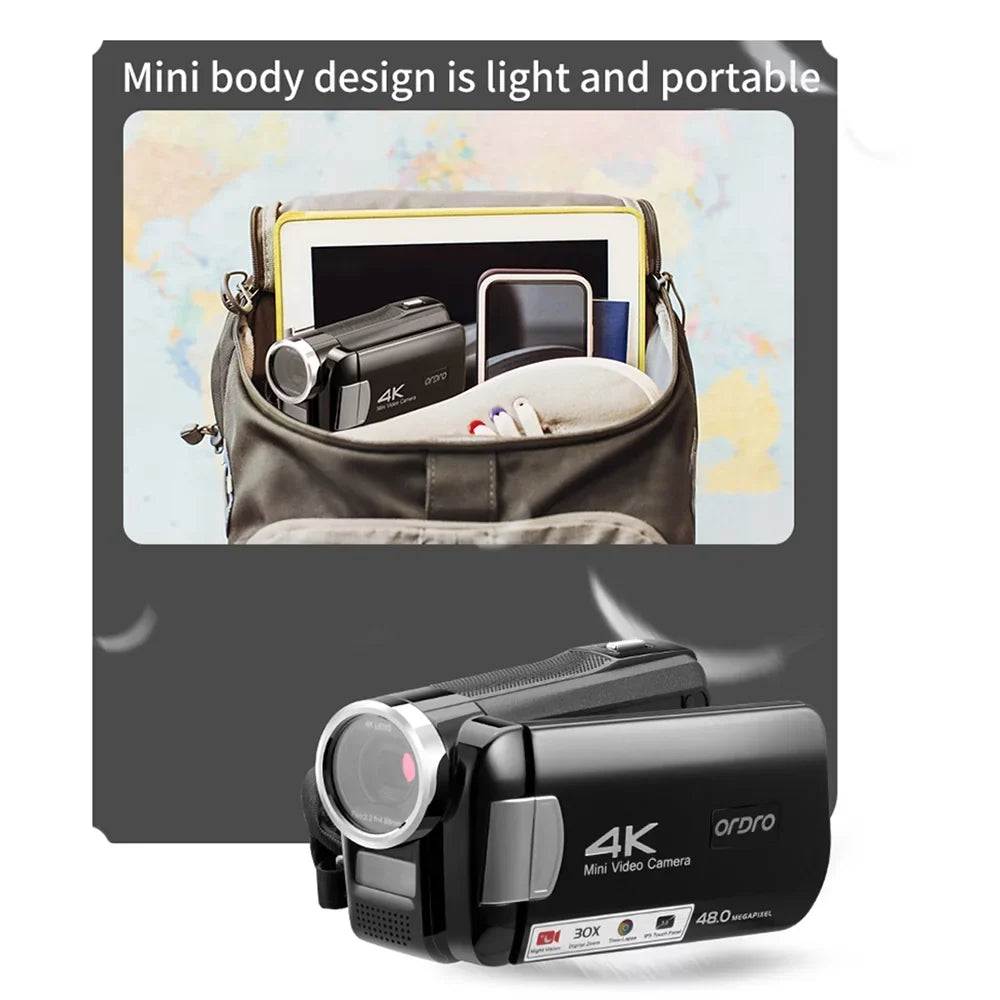 Carevas AC2 4K Digital Video Camcorder DV Recorder 48MP 30X Digital Zoom IR Night Vision 3.0 Inch IPSize Touchscreen with Battery Remote Control Carry Bag