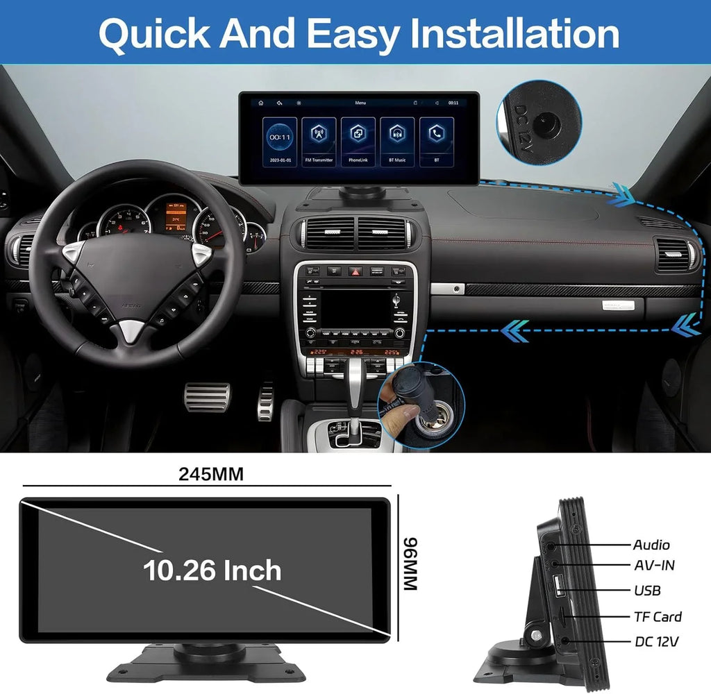 Podofo 7-32V 10.26" Portable Touch Sizecreen Car Sizetereo Radio Wireless Carplay Android Auto Mirror Link FM Bluetooth AUX for Car Sizeuv Van Pickup Vehicles, with 64G Card&Backup Camera