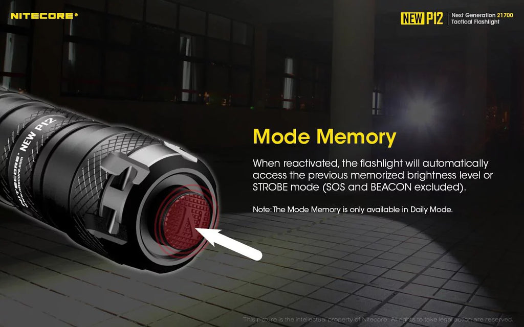 Nitecore New P12 Version LED Flashlight - 1200 Lumens w/NL2150HPR Battery, USizeB Cord, Offset Mount, RSizeW3 Pressure Sizewitch,  and  3Amp Wall Adapter