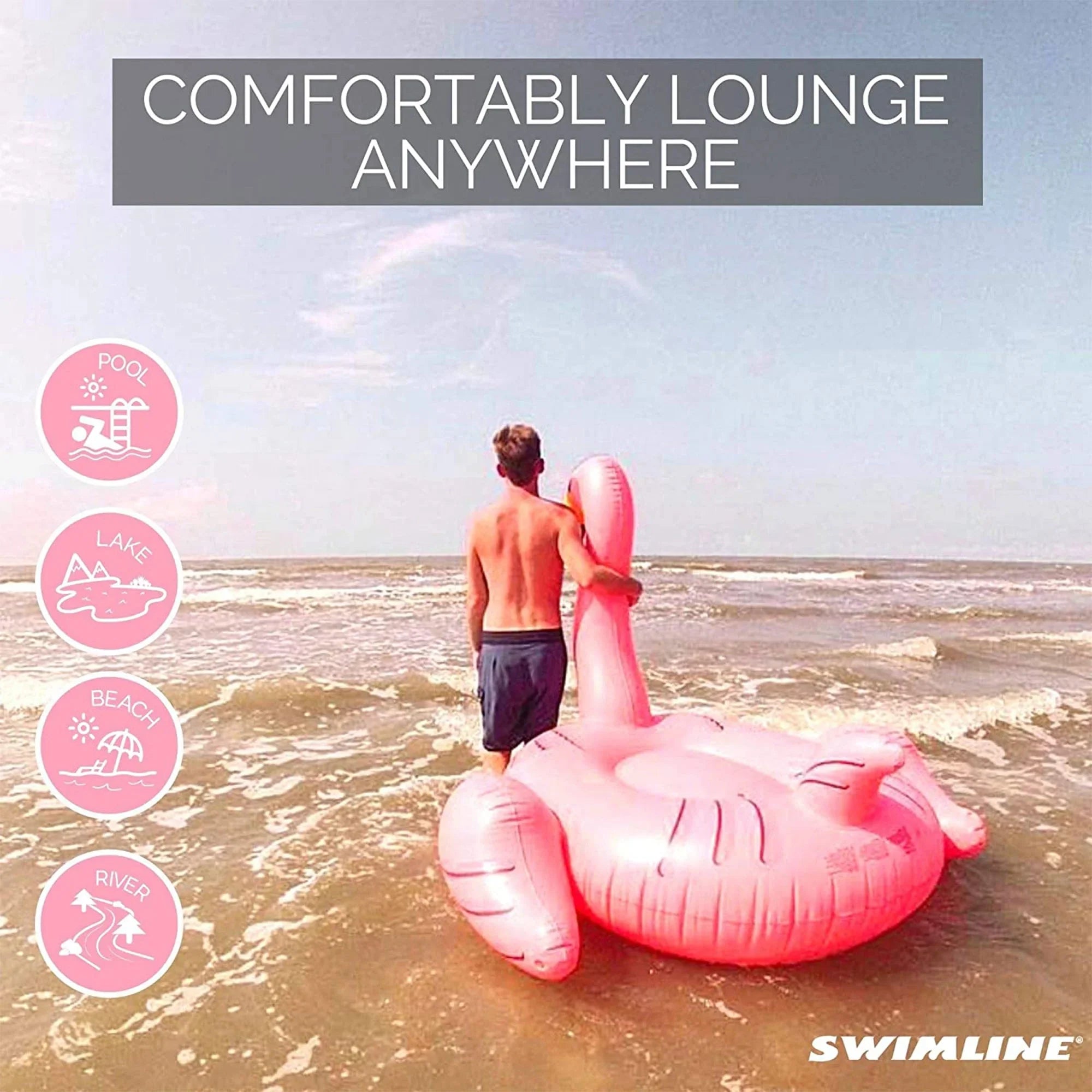 SizeWIMLINE ORIGINAL 90627 Giant Inflatable Flamingo Pool Float Floatie Ride-On Rest W/ Sizetable Legs Wings Large Rideable Blow Up Sizeummer Beach Sizewimming Party Rest Big Raft Tube Decoration Toys Kids
