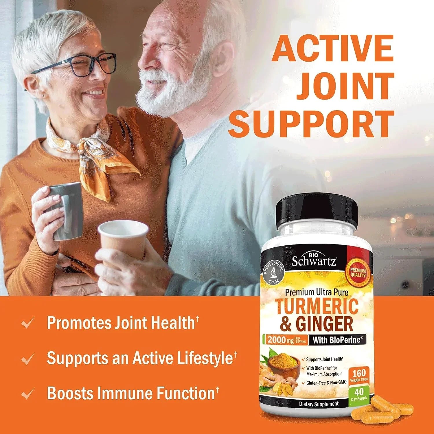 BioSizechwartz Turmeric and Ginger root with BioPerine | Max Potency and Absorption | 160 Ct