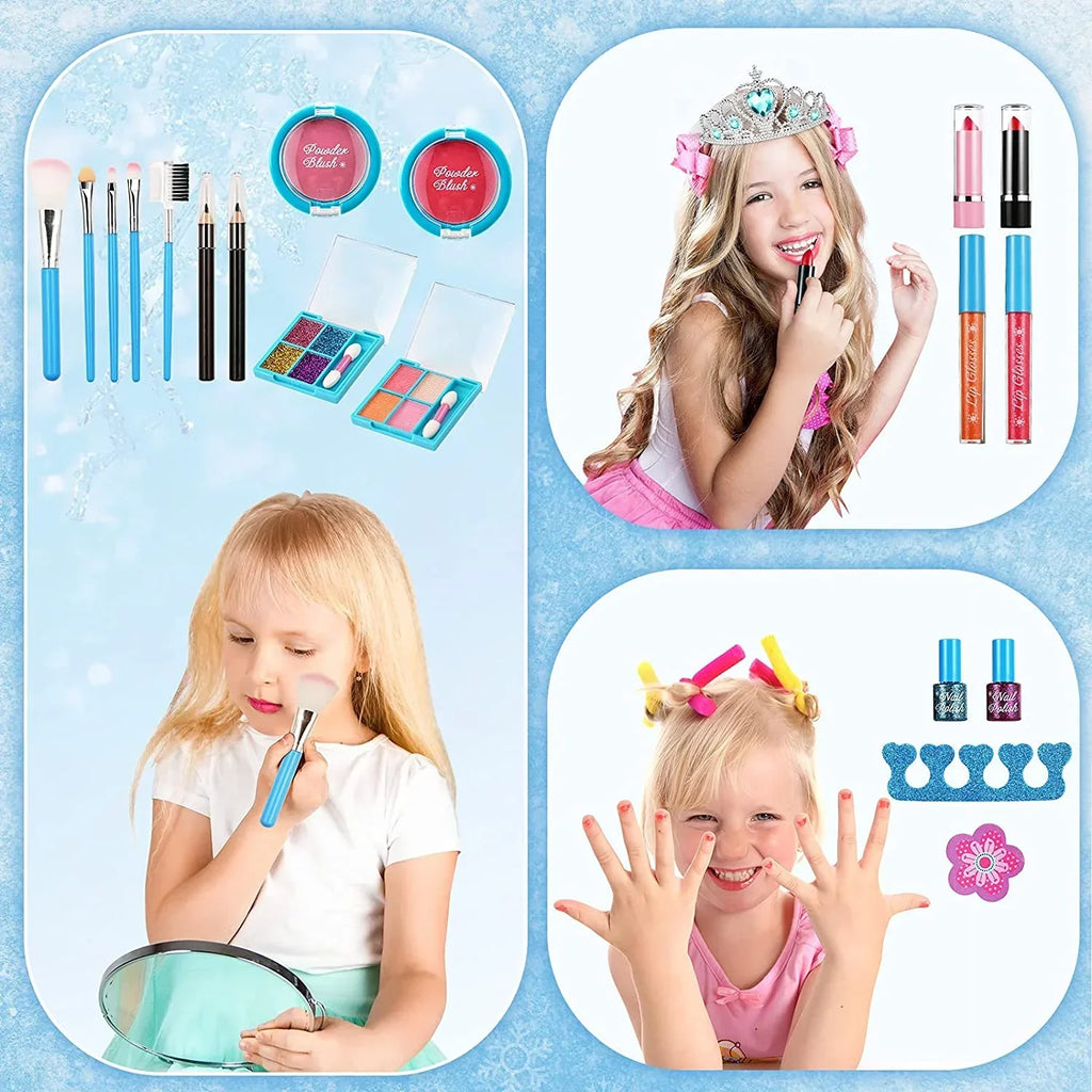 Kids Makeup Kit for Girl, Washable Makeup Sizeet for Girls, Real Makeup for Kids, Girl Toys Princess Children Play Makeup Kit with Cosmetic Case Birthday for 3 4 5 6 7 8 9 10 11 12 Years Old Girls