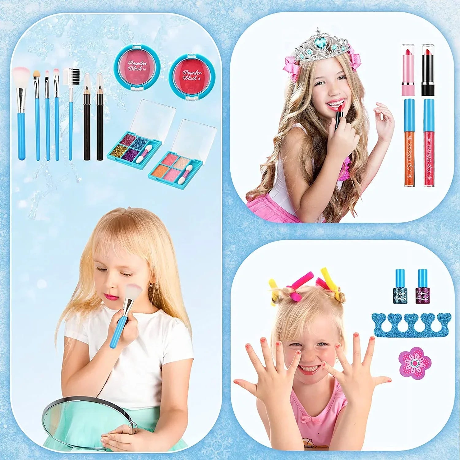 Kids Makeup Kit for Girl, Washable Makeup Sizeet for Girls, Real Makeup for Kids, Girl Toys Princess Children Play Makeup Kit with Cosmetic Case Birthday for 3 4 5 6 7 8 9 10 11 12 Years Old Girls