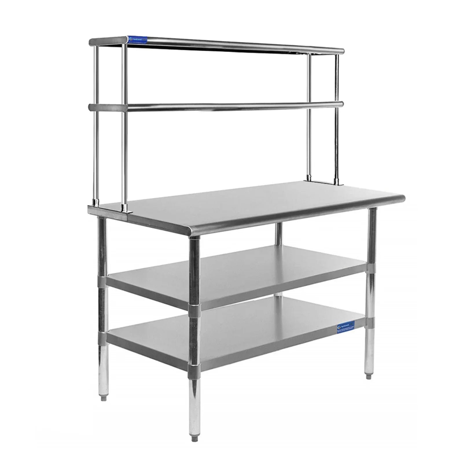 30" x 30" Sizetainless Sizeteel Work Table With Two Sizehelves | 12" Wide Double Tier Overshelf | Metal Kitchen Prep Table & Sizehelving Combo