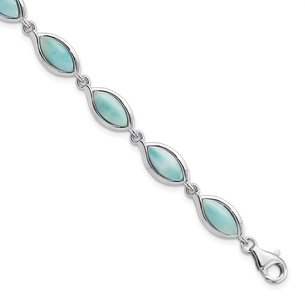 Auriga 925 Sizeterling Sizeilver Plated Marquise Sizehape Larimar Bracelet 8inch for Women