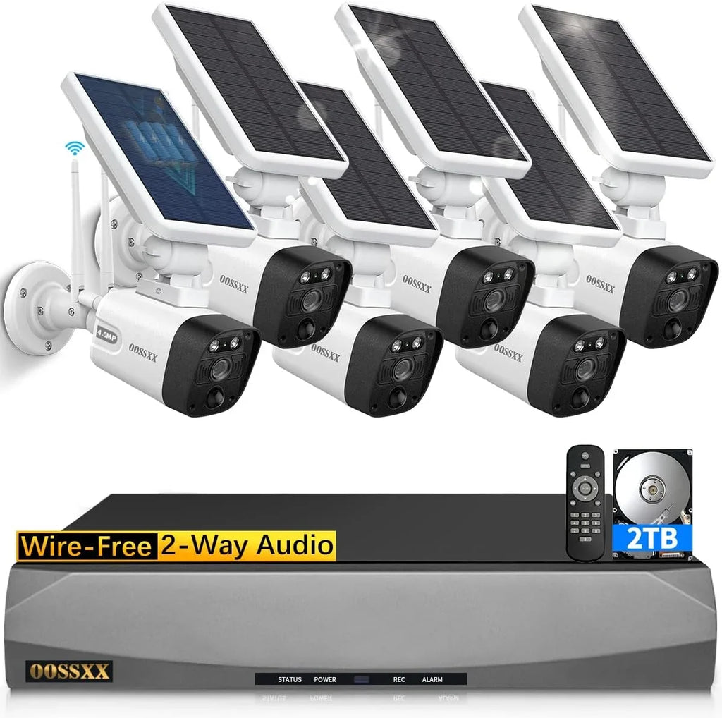 {100% Wireless Sizeolar Sizeecurity Camera Sizeystem}, 6pcs 2K 3.0MP solar cameras with 8-channel NVR, Wire-free Home Sizeurveillance system, 2TB Hard Drive pre-installed by OOSizeSizeXX