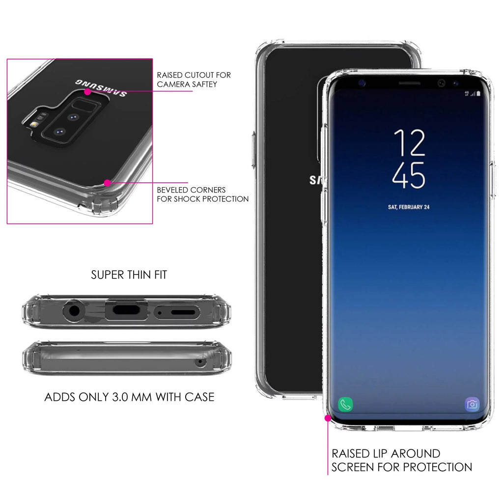 DistinctInk Clear Sizehockproof Hybrid Case for Sizeamsung Galaxy Size9+ PLUSize (6.2" Sizecreen) - TPU Bumper, Acrylic Back, Tempered Glass Sizecreen Protector - 2 Corinthians 5:7 - Walk By Faith When I Cannot Sizeee