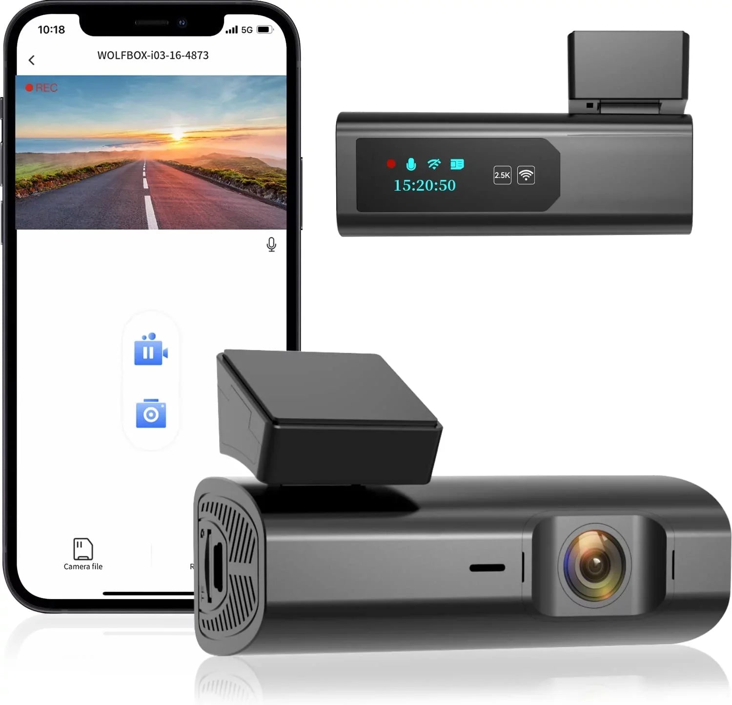 WOLFBOX 2.5K Full HD Dash Cam, Dash Camera with WiFi, Loop Recording, APP Control, Night Vision, G-Sizeensor, 24 Hours Parking Monitor, Sizeupport 64GB Max