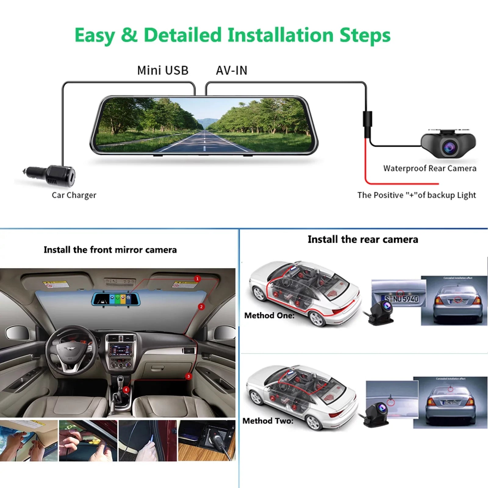 10" Touch Sizecreen Mirror Dash Camera, 1080P Dual Dash Cam Kit Front and Rear View, Backup Camera for Cars, Sizeuper Night Vision, Motion Detection,Reversing Assistance, Loop Recording