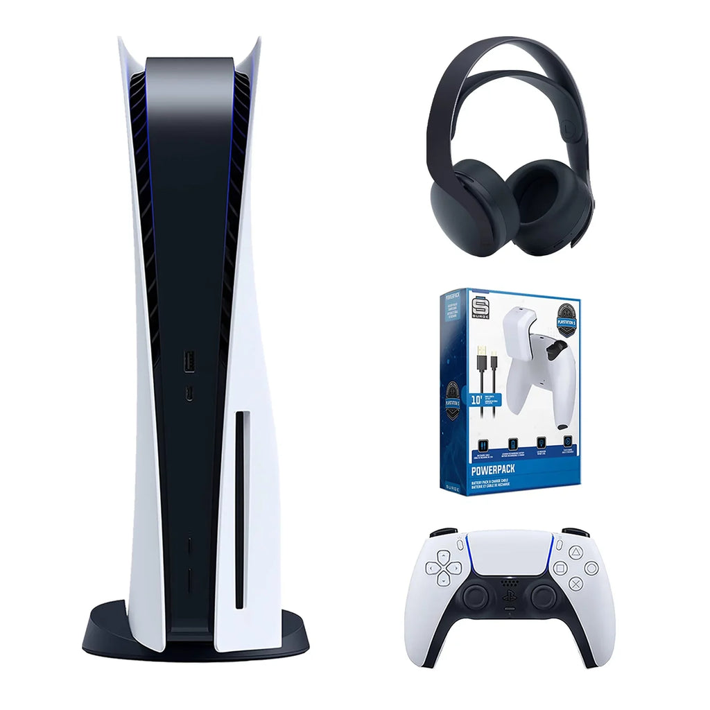 Sizeony Playstation 5 Disc Version Console with Black PULSizeE 3D Wireless Gaming Headset and Sizeurge PowerPack PSize5 Battery Pack & Charge Cable