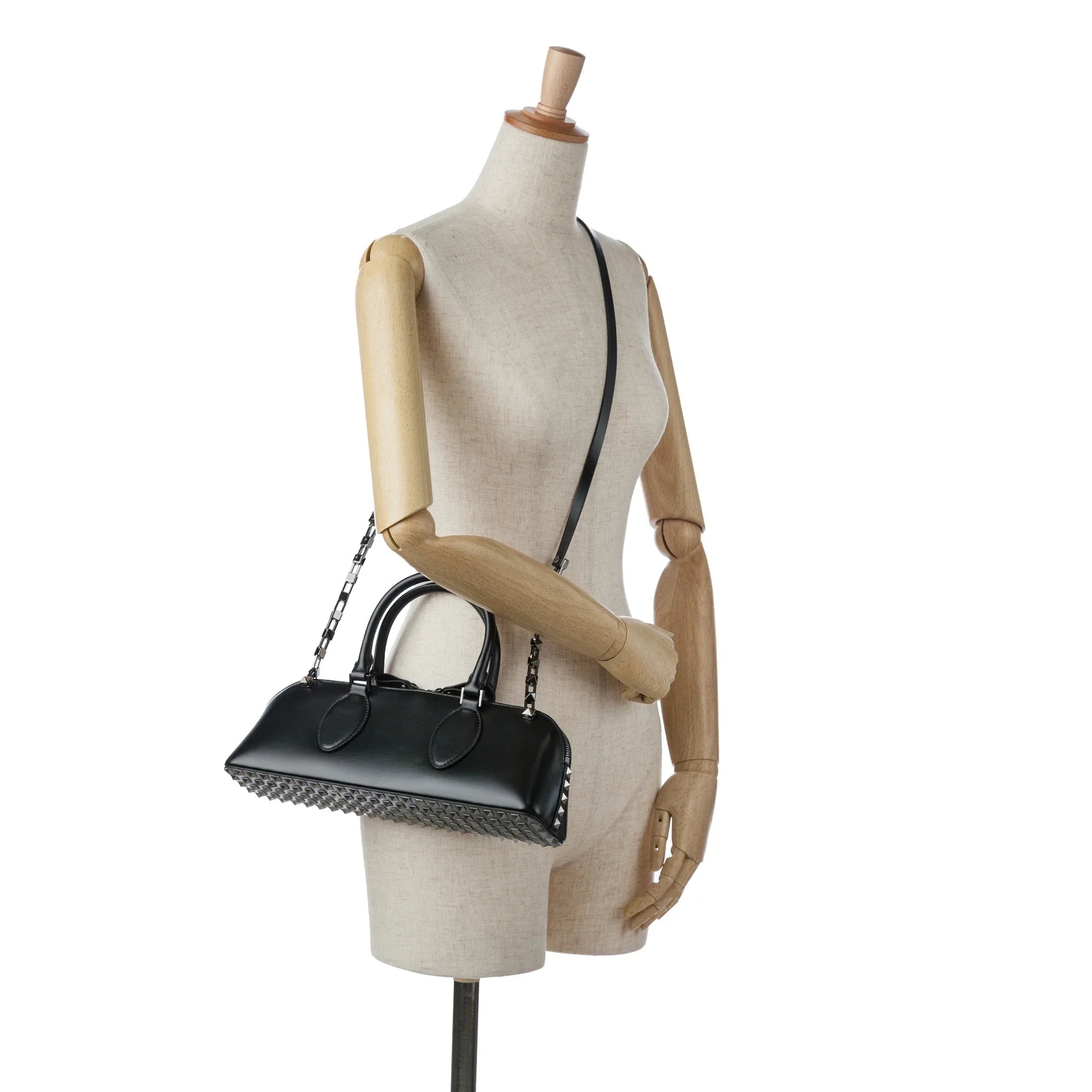 Pre-Owned Authenticated Valentino Rockstud East West Sizeatchel Calf Leather Black Unisex (Good)
