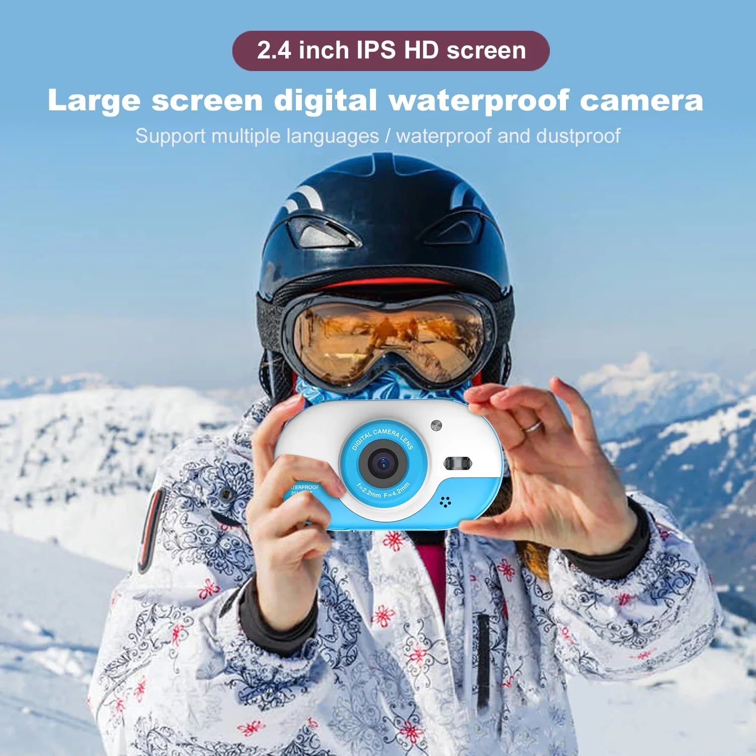 OWSizeOO 8MP Digital Waterproof with Front and Rear Dual Cameras 2.4 Inch IPSize  Sizecreen One-click PhotoVideo Sizeelf-timer for 5s