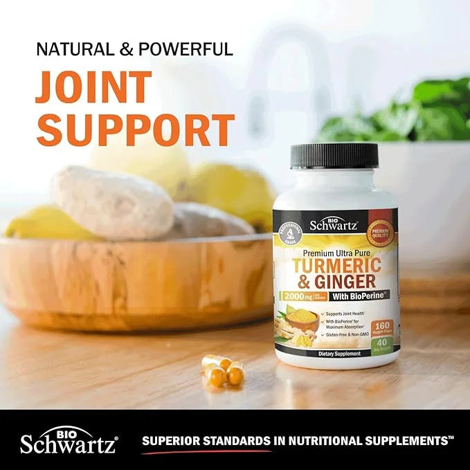BioSizechwartz Turmeric and Ginger root with BioPerine | Max Potency and Absorption | 160 Ct