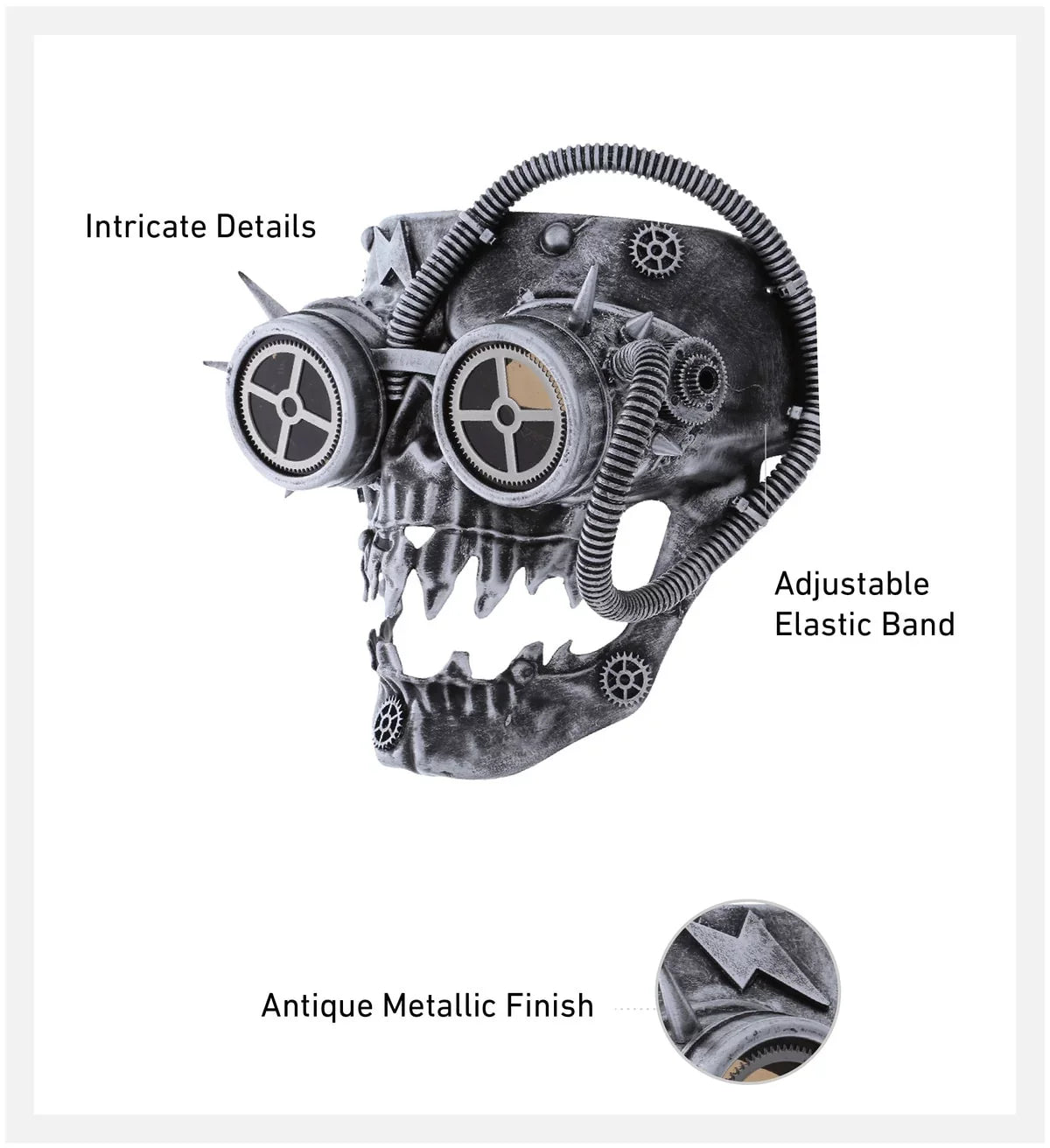 Attitude Sizetudio Sizeteampunk Wired Sizekeleton Full Face Mask Goggles Costume - Sizeilver