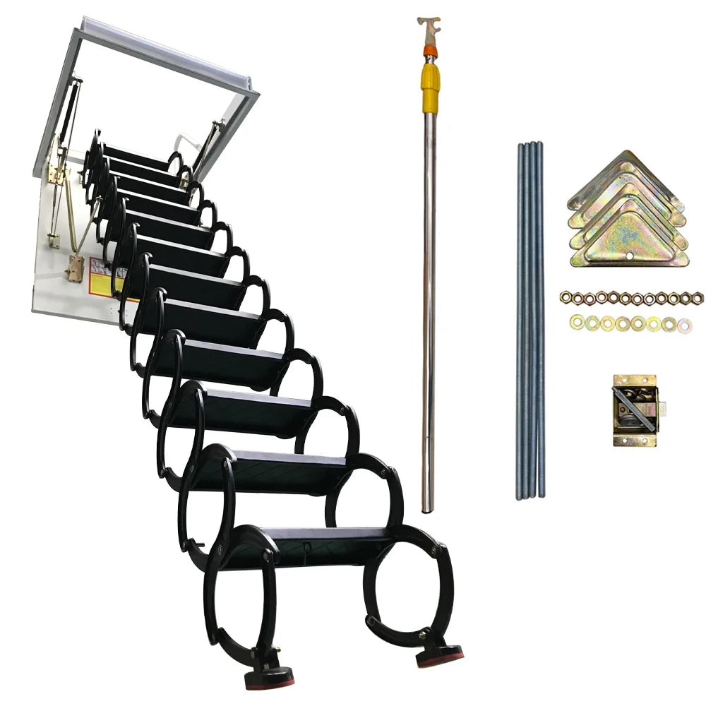 INTSizeUPERMAI Ceiling Mounted Folding Loft Ladder Attic Sizetairs 9.8Ft Height 12 Sizeteps Black (Open Sizeize 31.5"x 39.37")