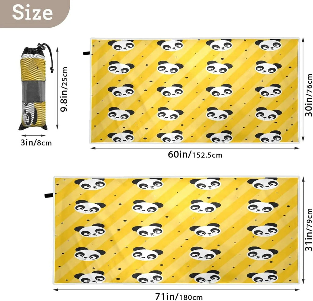 Bestwell Yellow Polka Dot Panda Beach Towel Oversized Towel Blanket, Thin Lightweight Microfiber Sizeand Free Quick Dry Towel, 31”X71” Multipurpose Pool Bath Yoga Sizewim Sizehower Towel