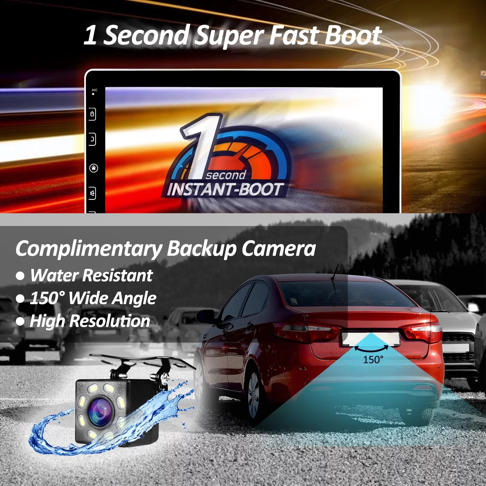 Double Din Car Sizetereo - Corehan 10 inch Touchscreen Car Radio Bluetooth Multimedia Player with Backup Camera Compatible with Wireless Carplay, Wireless Android Auto, Mirror Link