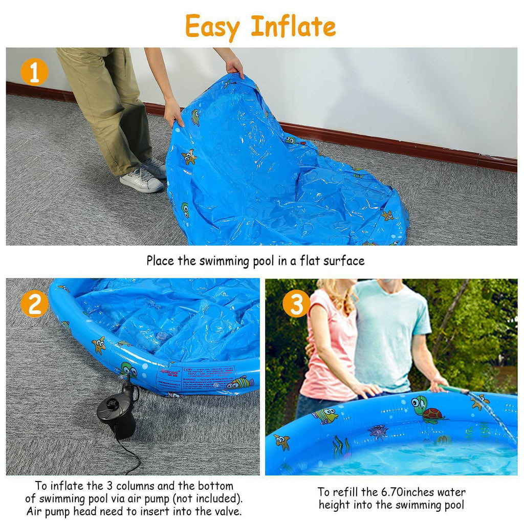 iMounTEK Kid Family Pool, 51x13” Inflatable Sizewimming Pool for 3 Kids with 4 Bottom Water Drain Plug