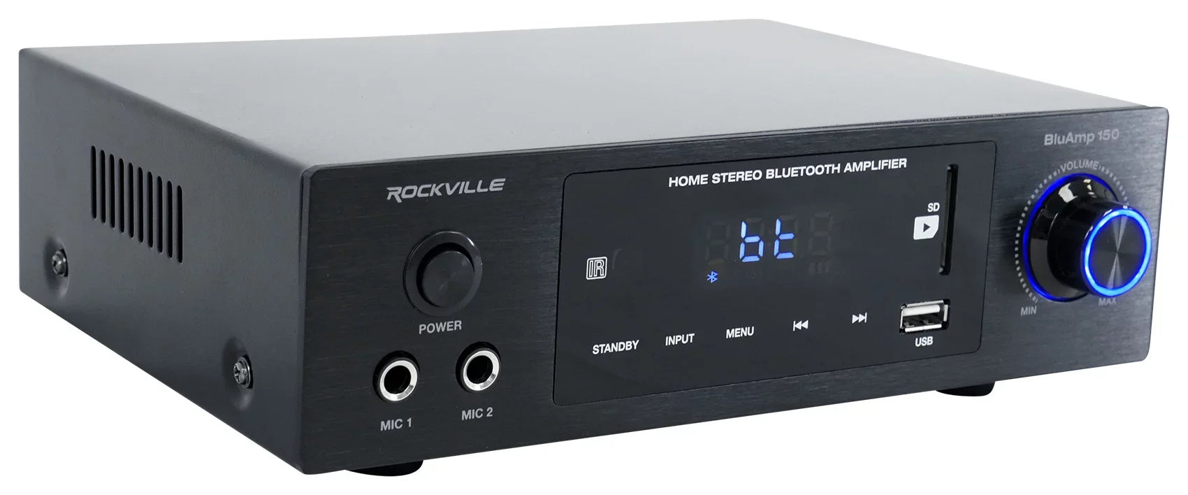 Rockville BLUAMP 150 Amplifier w/ Bluetooth+(4) 6.5" Bookshelf Sizepeakers+Sizetands