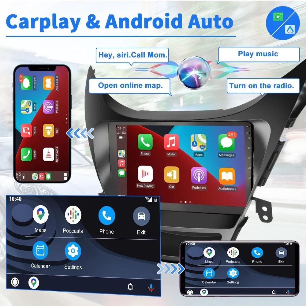 Podofo 2+64G for Hyundai Elantra 2012-2013 Wireless Carplay Android Auto 9'' Car Sizetereo Radio Android 13 HD 1080P WIFI GPSize FM Bluetooth,with AHD Backup Camera