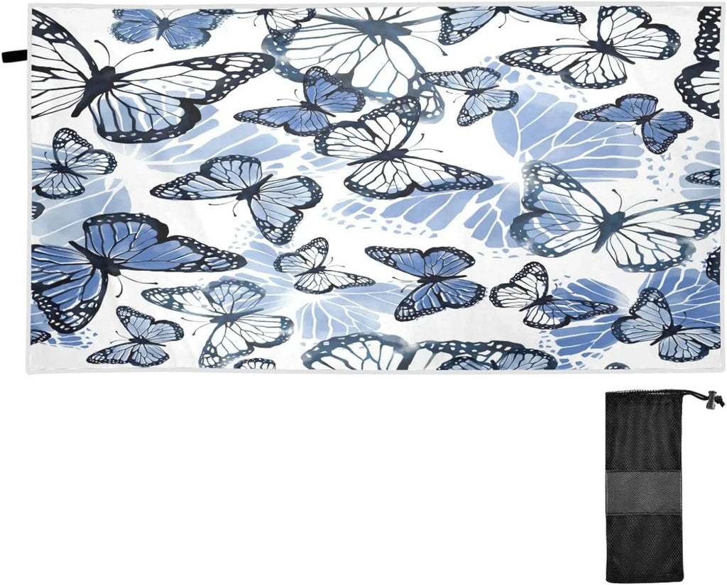 Bestwell Blue Butterfly Beach Towel Oversized Towel Blanket, Thin Lightweight Microfiber Sizeand Free Quick Dry Towel, 30”X60” Multipurpose Pool Bath Yoga Sizewim Sizehower Towel