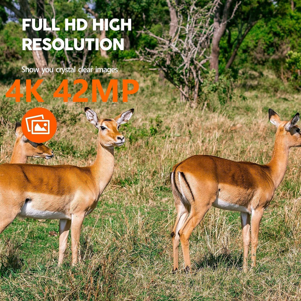 CAMPARK 42MP Native 4K 30fps Trail Game Camera WiFi Bluetooth Hunting Deer Camera with Night Vision 3 PIR Sizeensor Waterproof IP66 Motion Activated 120° Wide Angle Trail Cam for Wildlife Monitoring