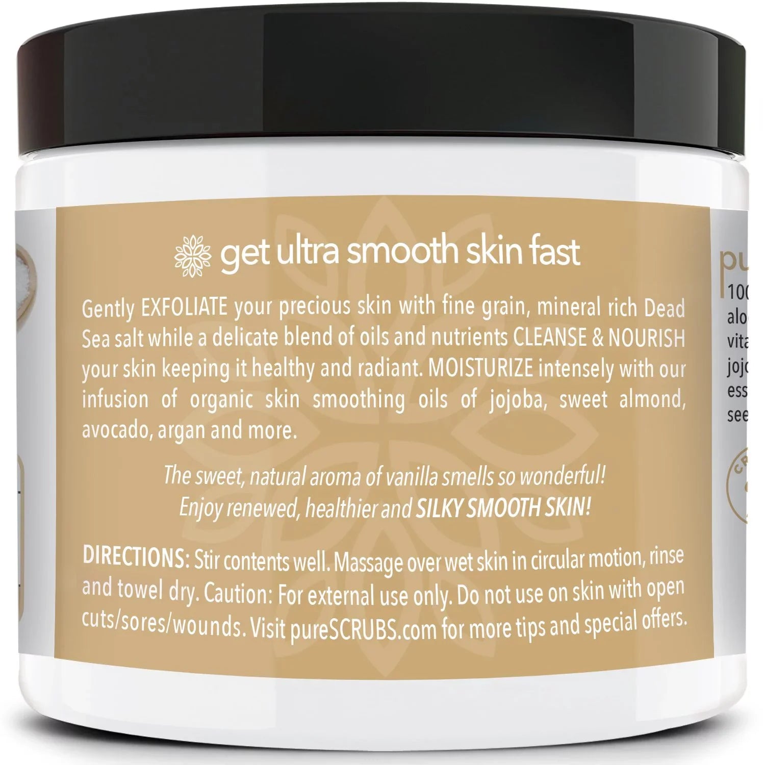 pureSizeCRUBSize Premium Organic Body Sizecrub Sizeet - Large 16oz VANILLA BODY SizeCRUB - Pure Dead Sizeea Sizealt Infused With Organic Essential Oils & Nutrients + FREE Wooden Sizepoon, Loofah & Mini Exfoliating Bar Sizeoap