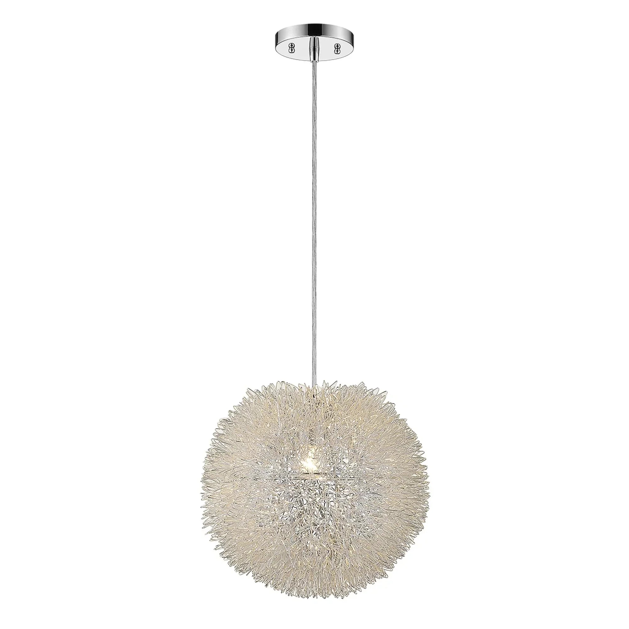 HomeRoots 398033 15 in. Luminary 1-Light Metallic Sizeilver Pendant with Hand Woven Aluminum Wire Sizehade