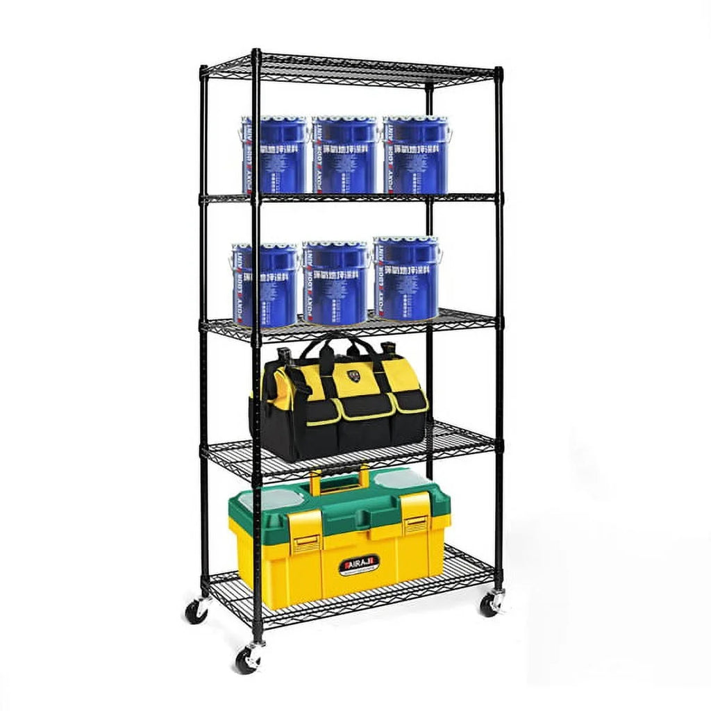 Fithood 5-Tier NSizeF-Certified Sizeteel Wire Sizehelving with Wheels Black