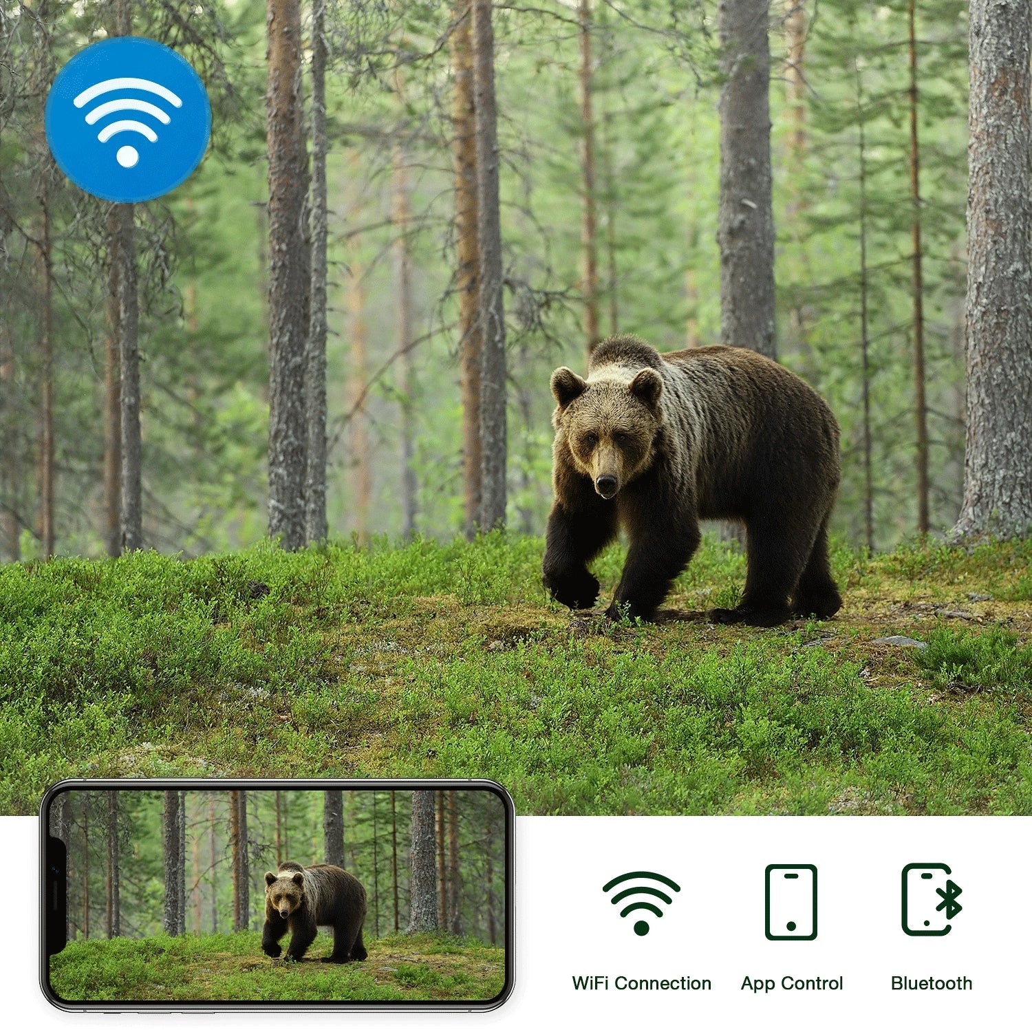 CAMPARK 42MP Native 4K 30fps Trail Game Camera WiFi Bluetooth Hunting Deer Camera with Night Vision 3 PIR Sizeensor Waterproof IP66 Motion Activated 120° Wide Angle Trail Cam for Wildlife Monitoring