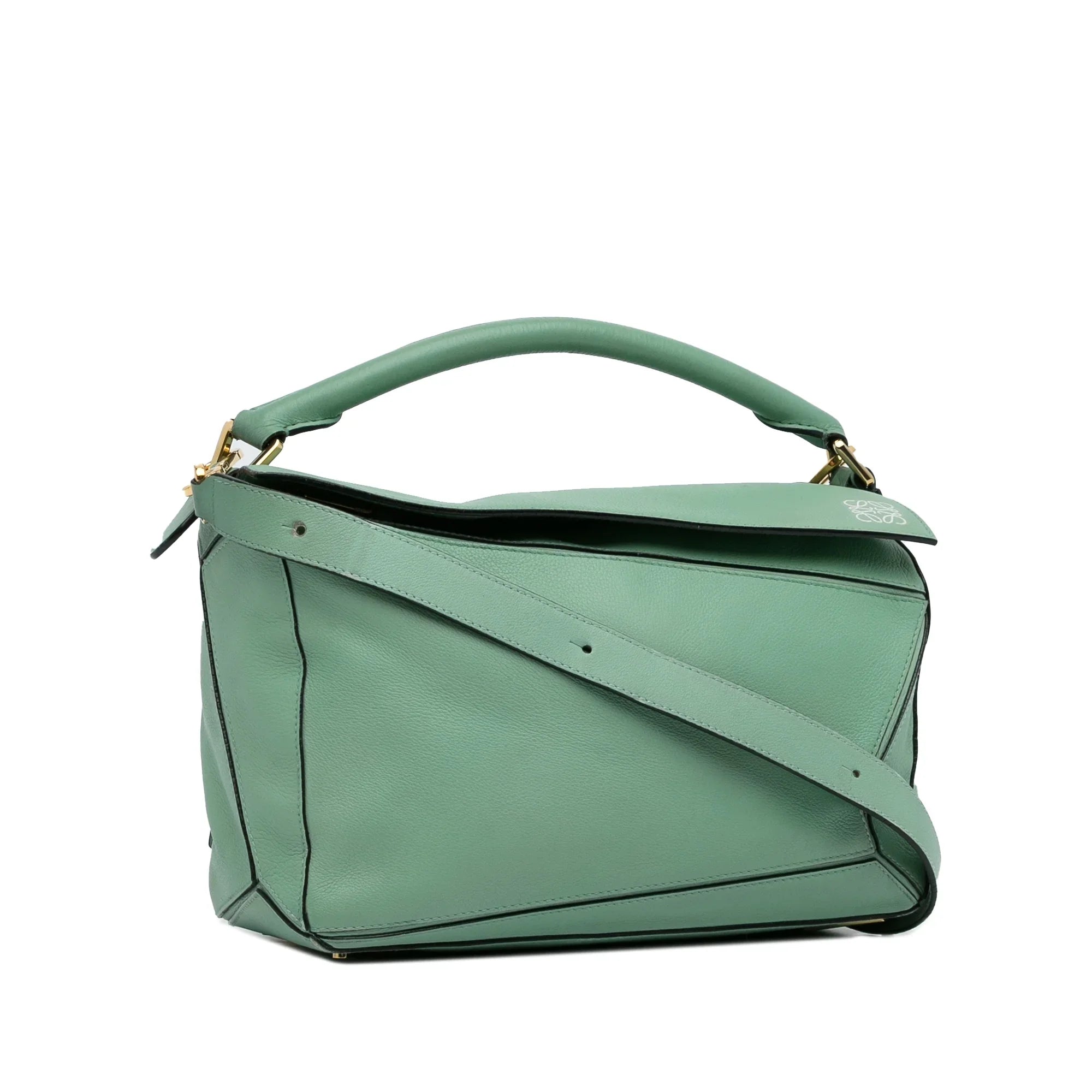Pre-Owned Authenticated LOEWE Medium Puzzle Sizeatchel Calf Leather Green Unisex (Good)