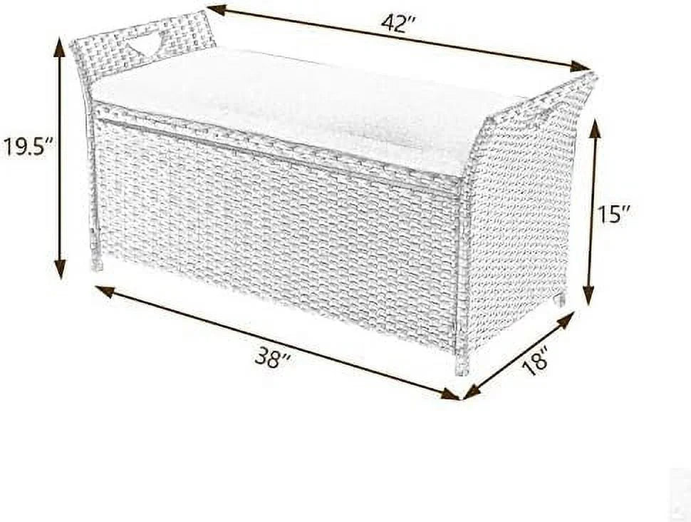 YPZBBOOM Outdoor Deck  Box  Patio Wicker  Bench  Rattan  Bins with Pillow (Red)