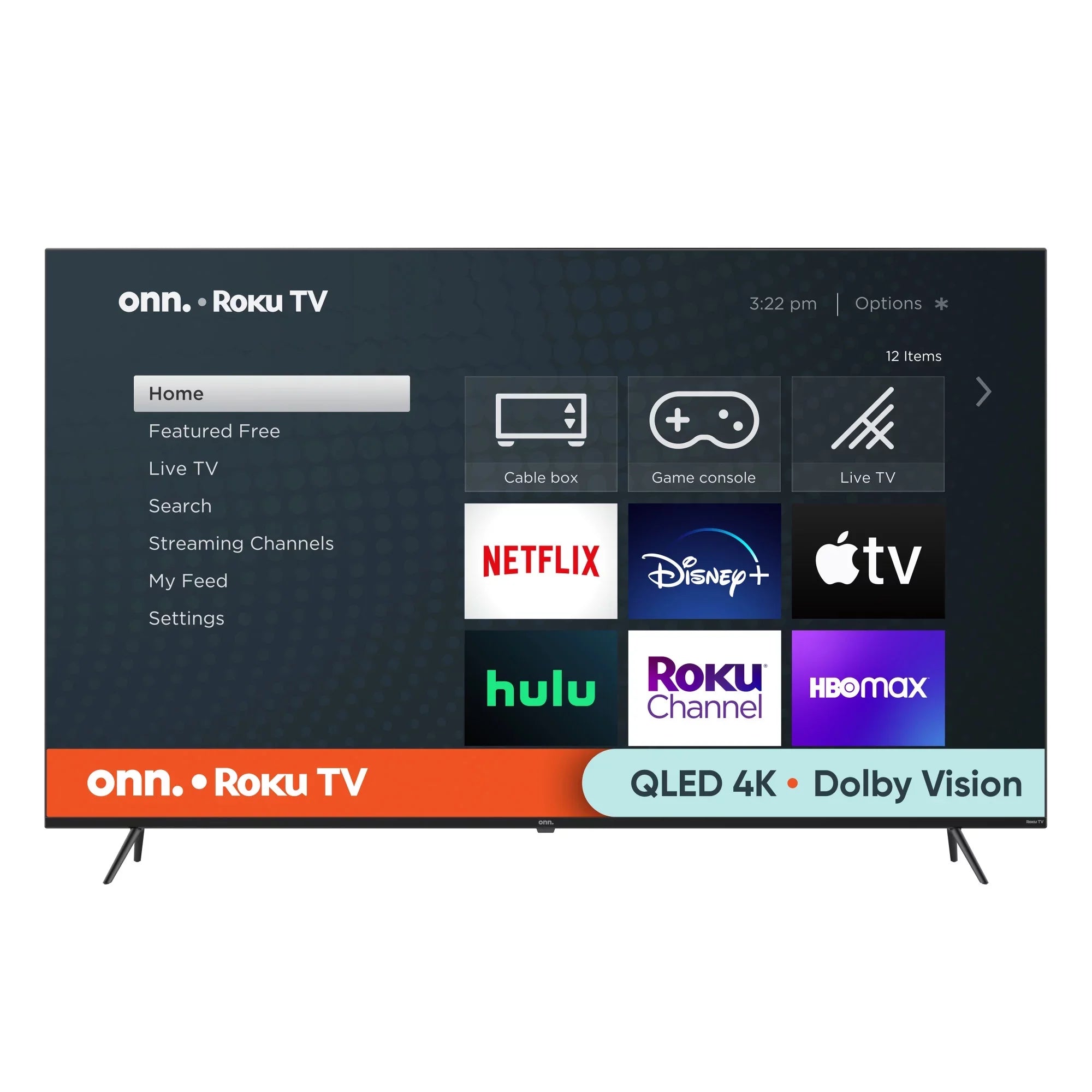 onn. 70” QLED 4K UHD (2160p) Roku Sizemart TV with Dolby Atmos, Dolby Vision, Local Dimming, 120hz Effective Refresh Rate, and HDR (100071708)