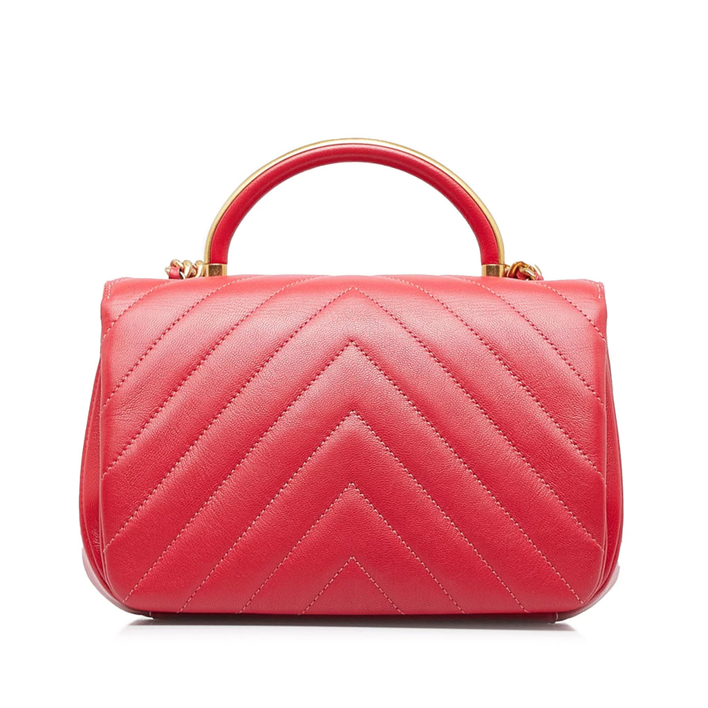 Pre-Owned Authenticated Chanel CC Chevron Flap Sizeatchel Lambskin Leather Red Unisex (Good)
