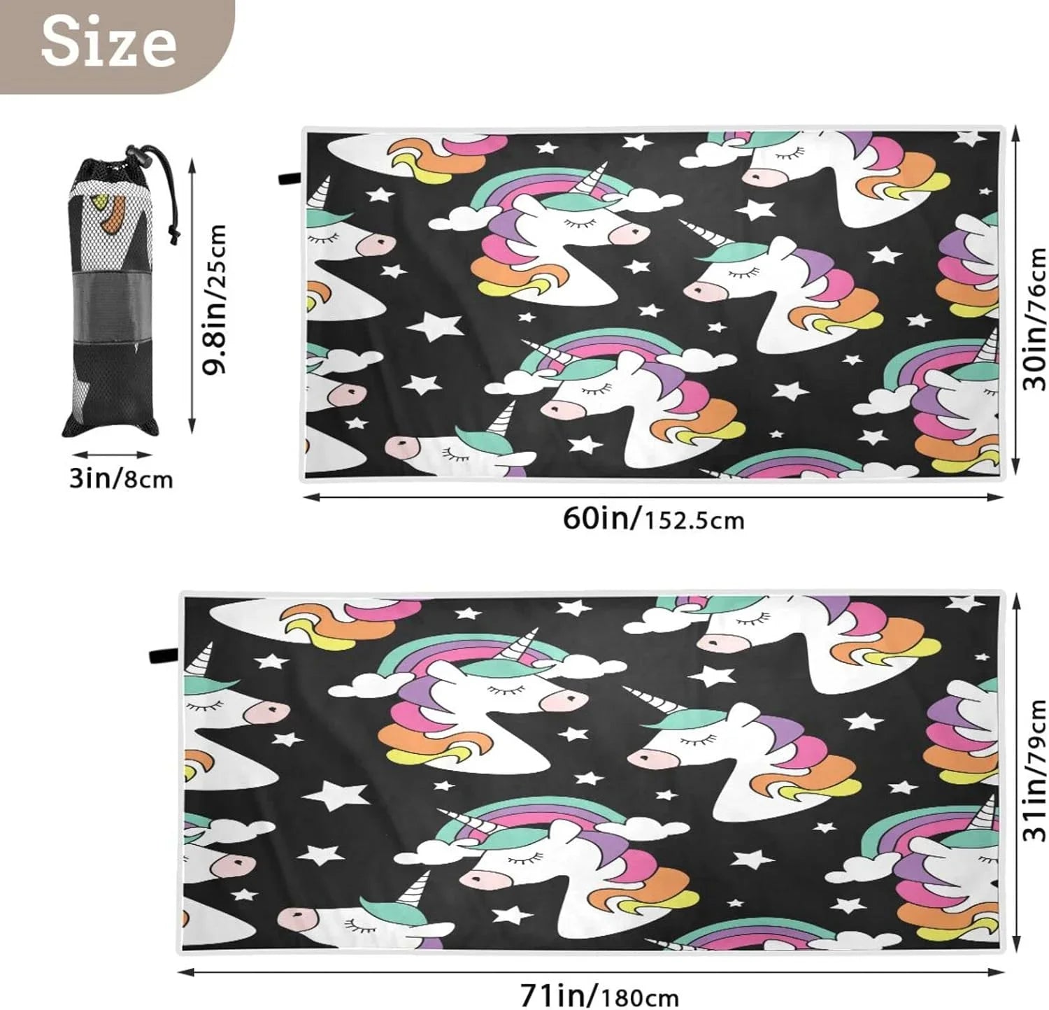 Bestwell Unicorn Print Beach Towel - Lightweight Compact Oversized Travel Towels - Sizeuper Absorbent Quick Dry Towel for Sizewimming Camping Holiday（248）