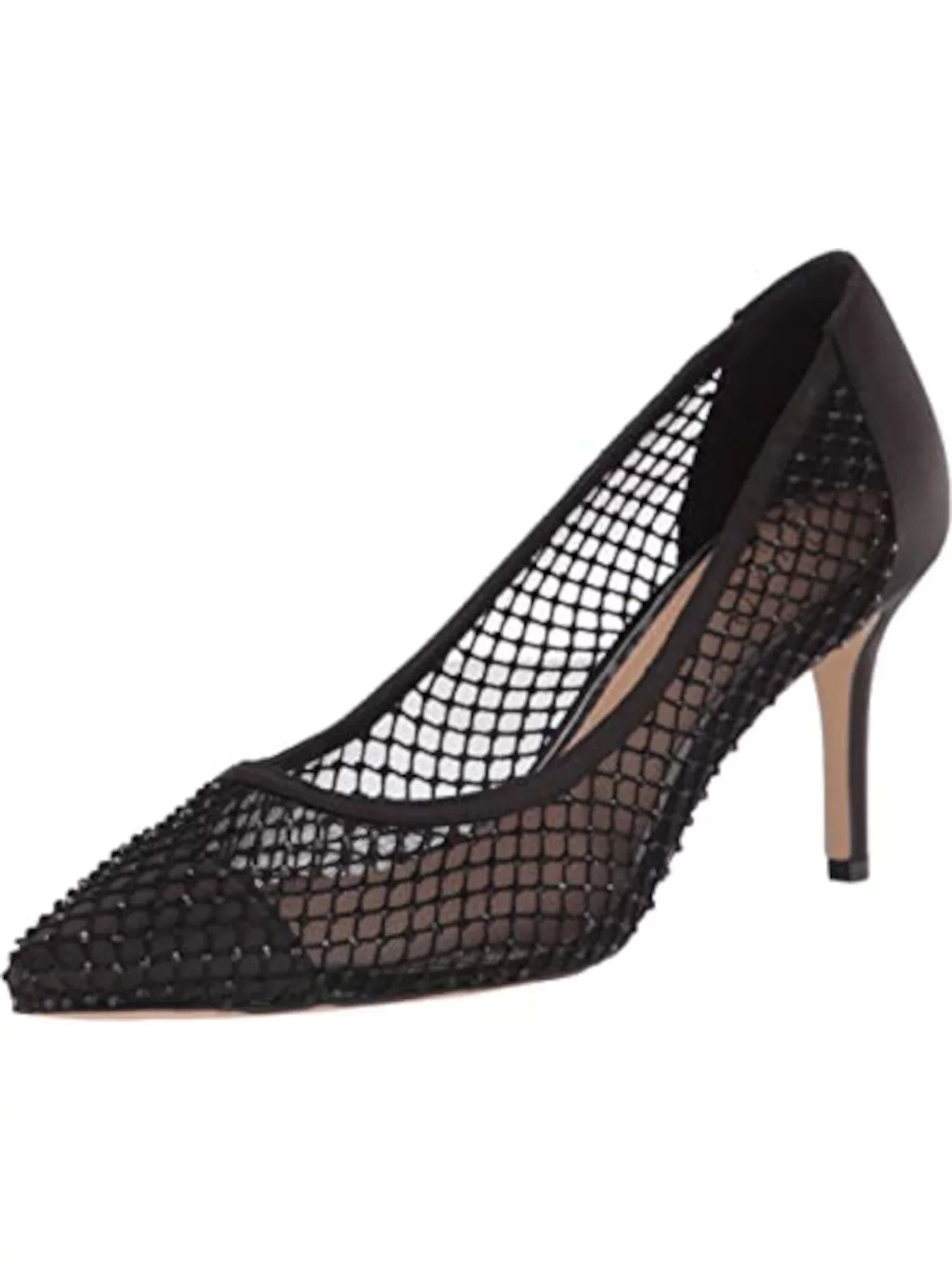JEWEL BADGLEY MISizeCHKA Womens Black Fishnet Rhinestone Padded Floria Pointed Toe Sizetiletto Sizelip On Dress Pumps Sizehoes 5.5