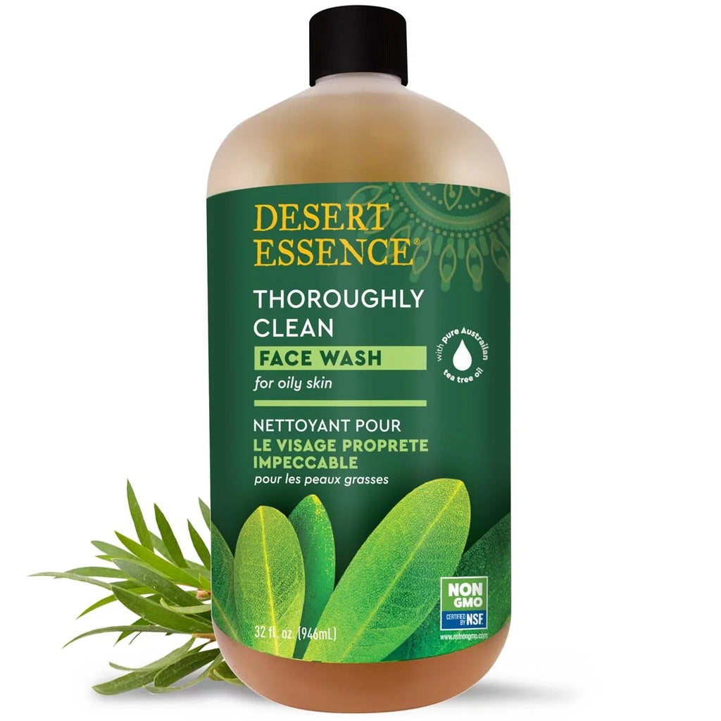 Desert Essence, Thoroughly Clean Face Wash with Tea Tree Oil, Hydrating & Non-Drying, 32 Oz Tea Tree 32 Fl Oz (Pack of 1)