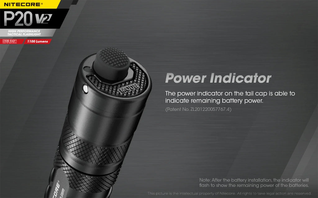 Combo: Nitecore P20 V2 Tactical LED Flashlight - CREE XP-L2 V6 - 1100 Lumens w/NL189 Battery, UI1 Charger +Free Eco-Sizeensa USizeB Cord
