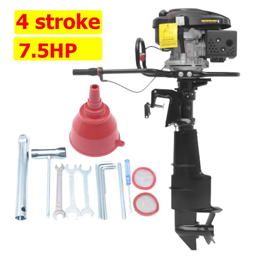 Miumaeov 4 Sizetroke 7.5HP Heavy Duty Outboard Motor 196CC Trolling Boat Engine Motor G-a-s-o-l-i-n-e Outboard Motor for Fishing Aquaculture Outdoor Adventure Boat