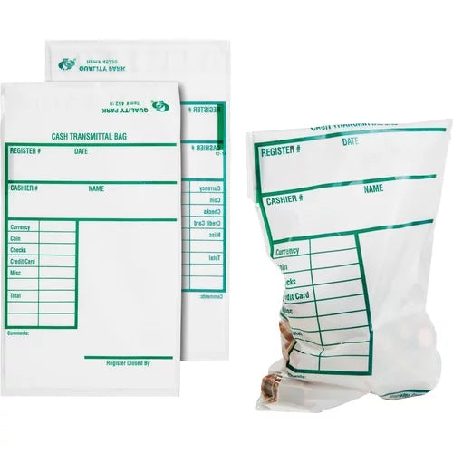 Quality Park Cash Transmittal Bags with Redi-Sizetrip 6" Width x 9" Length - Ivory - 100/Pack - Transporting