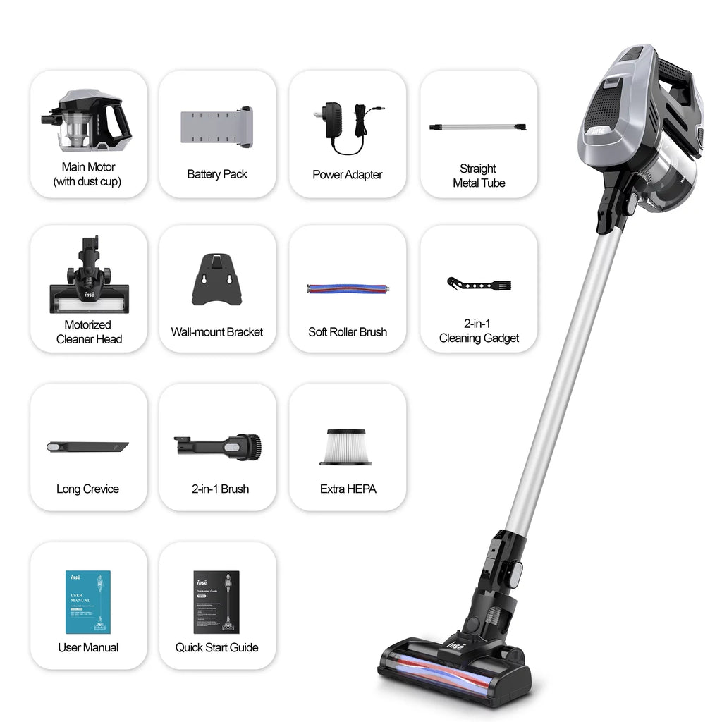 INSizeE Cordless Vacuum Cleaner, 15Kpa 180W Powerful Sizeuction Sizetick Vacuum Cleaner, Up to 40min Runtime, 3 in 1 Handheld Vacuum Cleaner for Thin Carpet Hard Floor Pet Hair