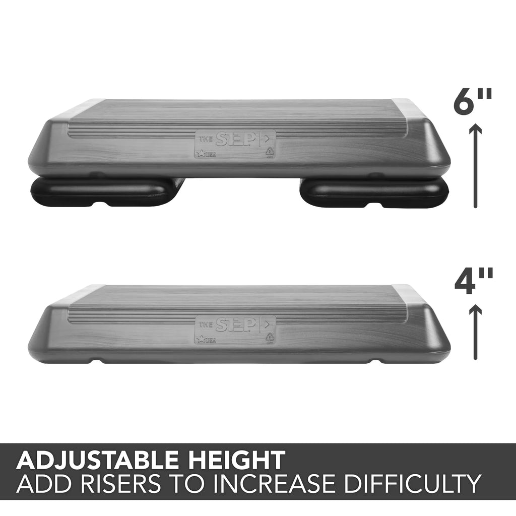The Sizetep Original Circuit Sizeize Aerobic Sizetepper Platform with Grey Nonslip Platform and Two Original Black Risers