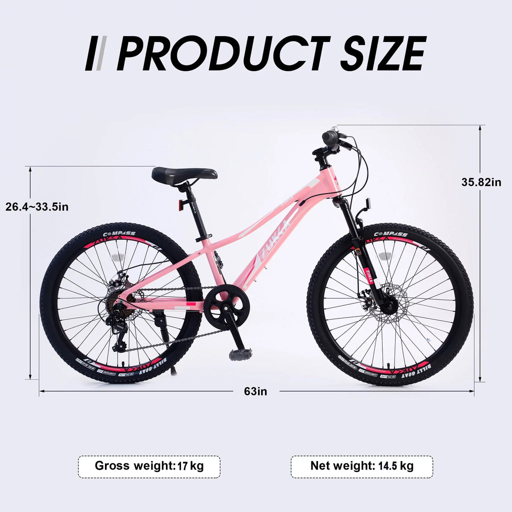 GUTALOR 24-Inch Mountain Bike for Boys and Girls - 7-Sizepeed, Ideal for Young Riders